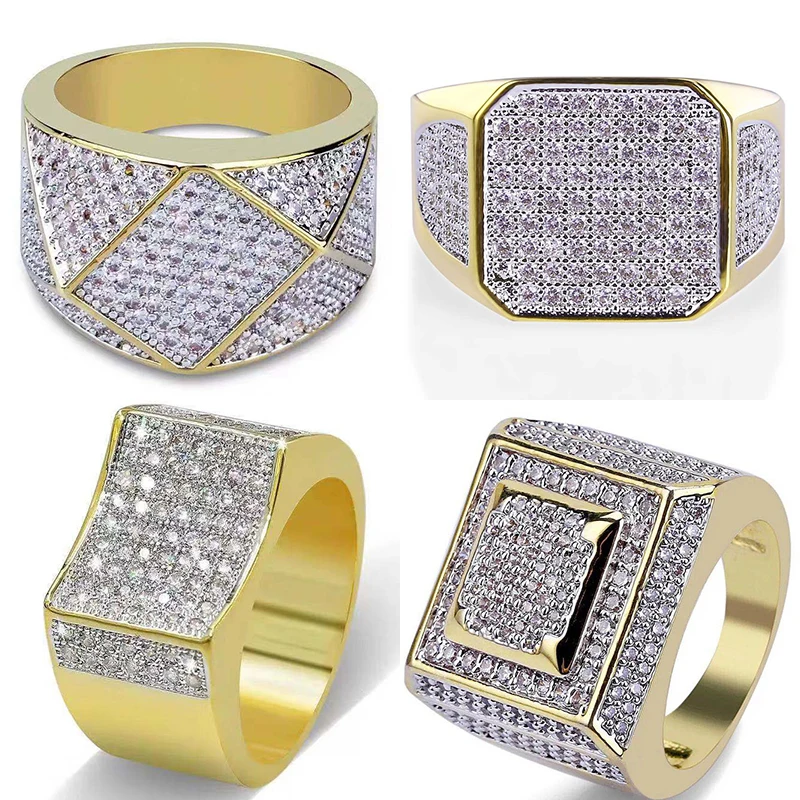

Gorgeous Men Big Zircon Stone Ring Unique Style Crystal Gold Color Large Finger Ring Promise Engagement Rings For Women