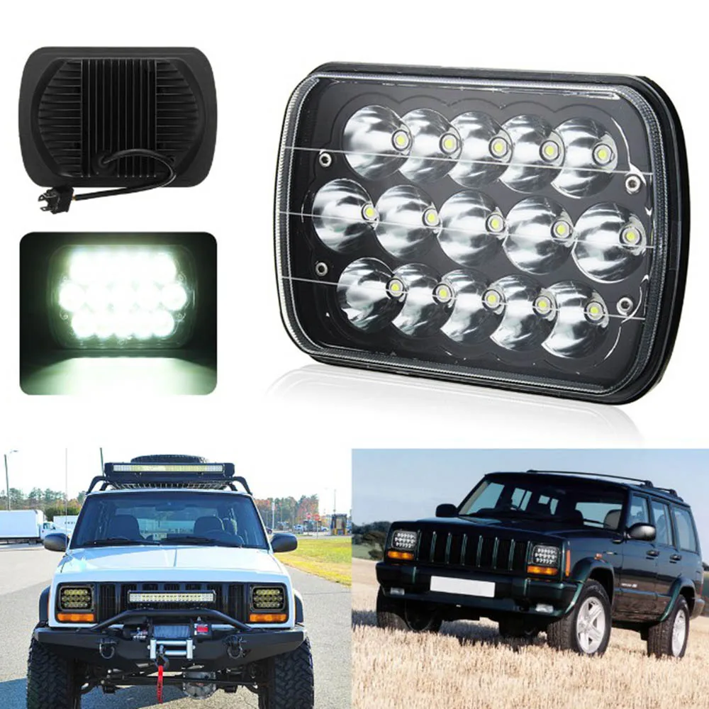 

2 Pcs 5x7" LED Square Headlights With Daytime Running Light For Jeep XJ Cherokee MJ Comanche Truck 7*6 Inch Rectangular Headlamp
