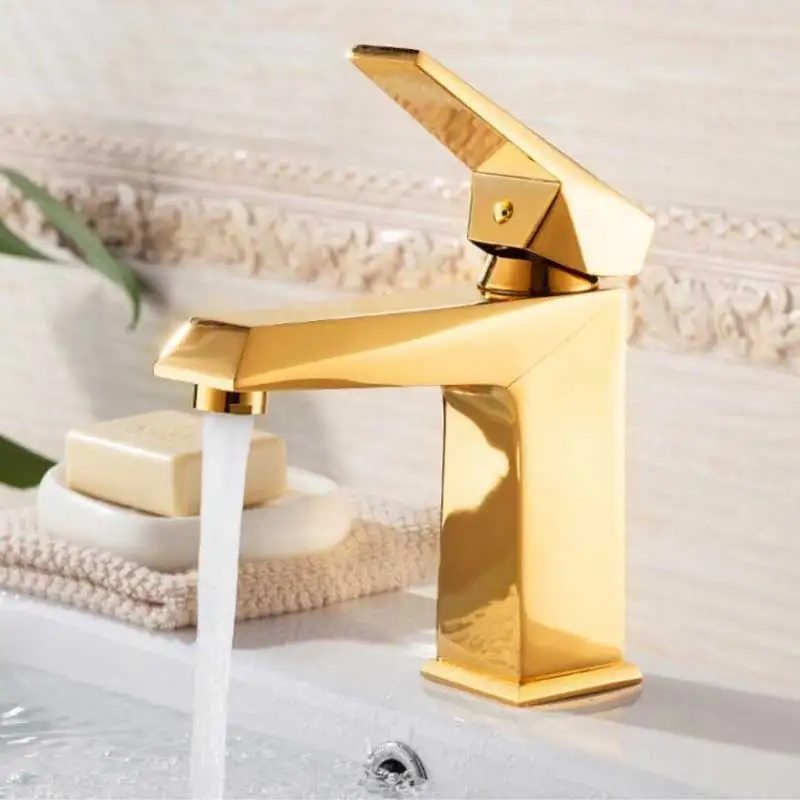 Смесители для раковины для ванной комнаты розовый, золотой кран с одной ручкой затычка для раковины Grifo Lavabo мыть горячий и холодный кран-смеситель - Цвет: Golden