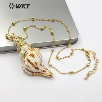 

WT-JN068 Trumpet Shell Pendant Necklace Big White&Brown Color Natural Sea Shell Pendant Gold Layer Necklace Conch Shell Jewelry