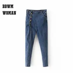 Металлические пуговицы Декор узкие женские джинсы 2018 Новый дизайн популярные женские длинные брюки ZO1574