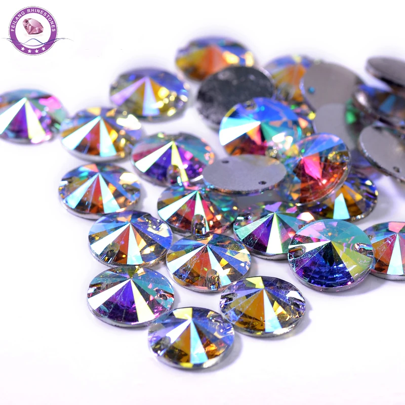 100pcs/Lot Round Clear Sew on Resin Crystal AB FlatBack