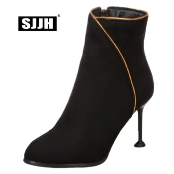 

SJJH Women Stiletto Ankle Boots with Point Toe Zip Gilt-Edged Short Plush Chelsea Boots Winter Fashion Shoes Large Size A1007