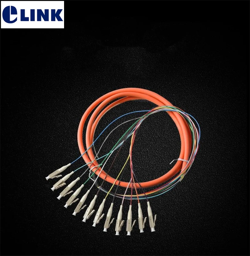 

12core pigtails 1.5mtr LC/UPC bundle 62.5/125um MM cable FTTH optical fibre cable 12 colored LC port A class ferrule factory