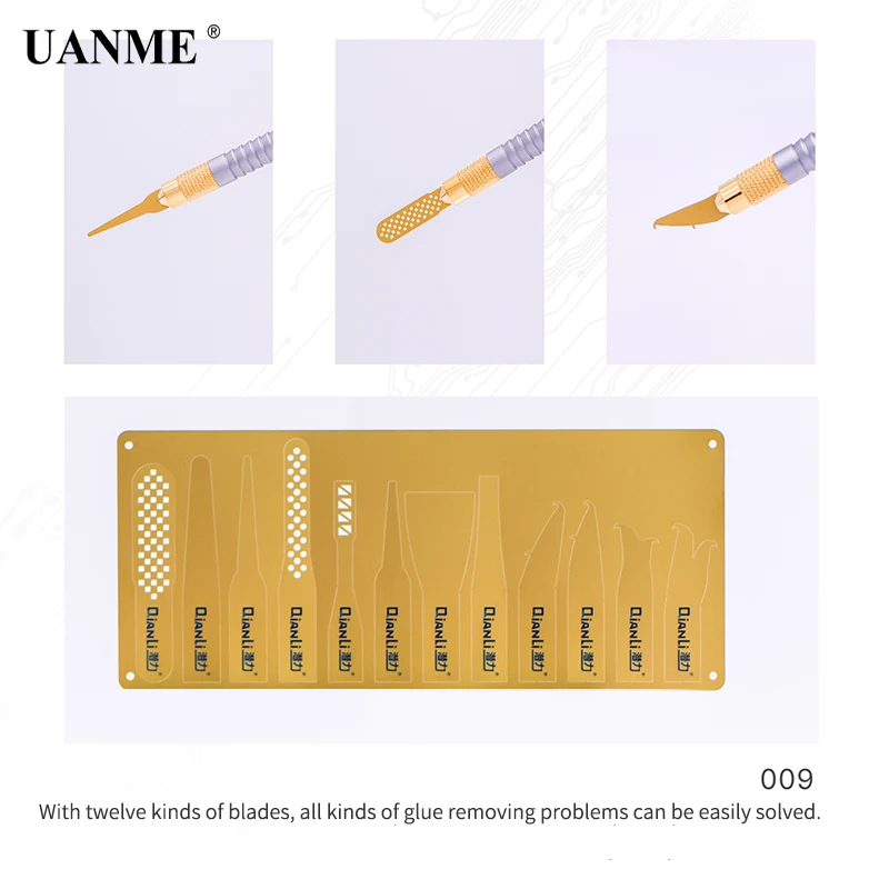 UANME 12pcs IC Chip Repair Thin Blade CPU Remover + 1 Metal Handle For iPhone Processors Flash Logic Board Repair Tool (13 IN 1)