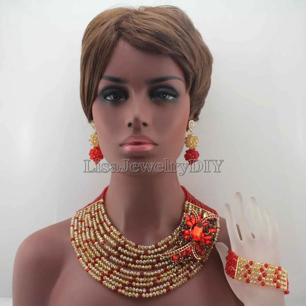 

Nigerian Wedding African Beads Jewelry Set Crystal Rhinestone Flower Crystal Beads Jewelry Set earrings Jewelry Sets HD7991