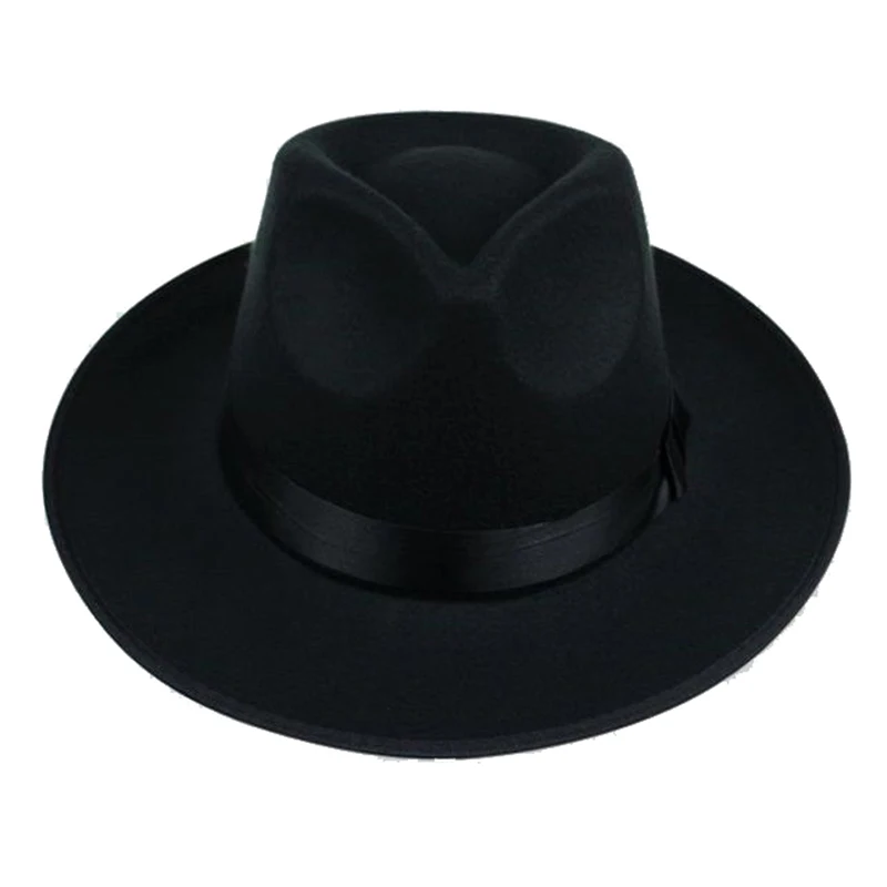 Унисекс для мужчин и женщин шляпы кепки Панама Fedora Trilby прямые с широкими полями жесткий фетр черный