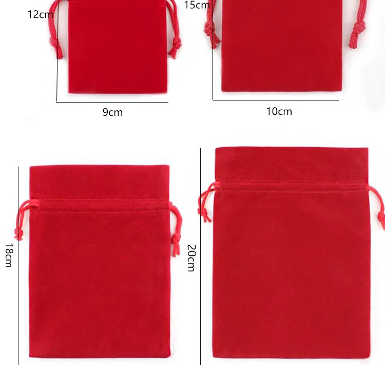 Красный бархатный мешок 7x9/8x10/21x29 см для упаковки ювелирных изделий, бархатные мешочки на шнурке, подарочные пакеты на день рождения, Рождество, свадьбу, вечеринку по индивидуальному заказу