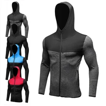 Мужская куртка для бега, Осень-зима, с капюшоном, для спорта, бодибилдинга, фитнеса, тренировок, на молнии, Повседневная Толстовка, быстросохнущее пальто, мужская одежда