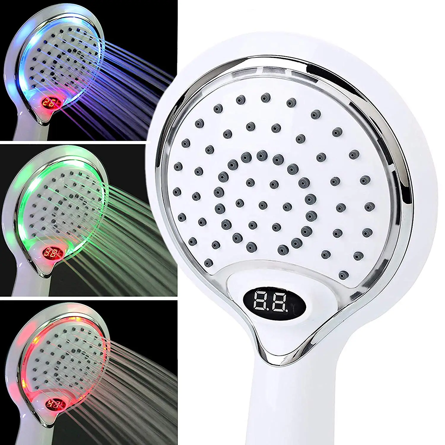 3 Colors Change Water Powered Led Temperature Shower Head Digital