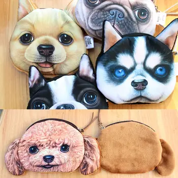 

Lovely 3D Dog Teddy Dog Bulldog Bell Dog Golden Retriever Face Animal Printed Zipper Case Card Money Coin Purse Wallets