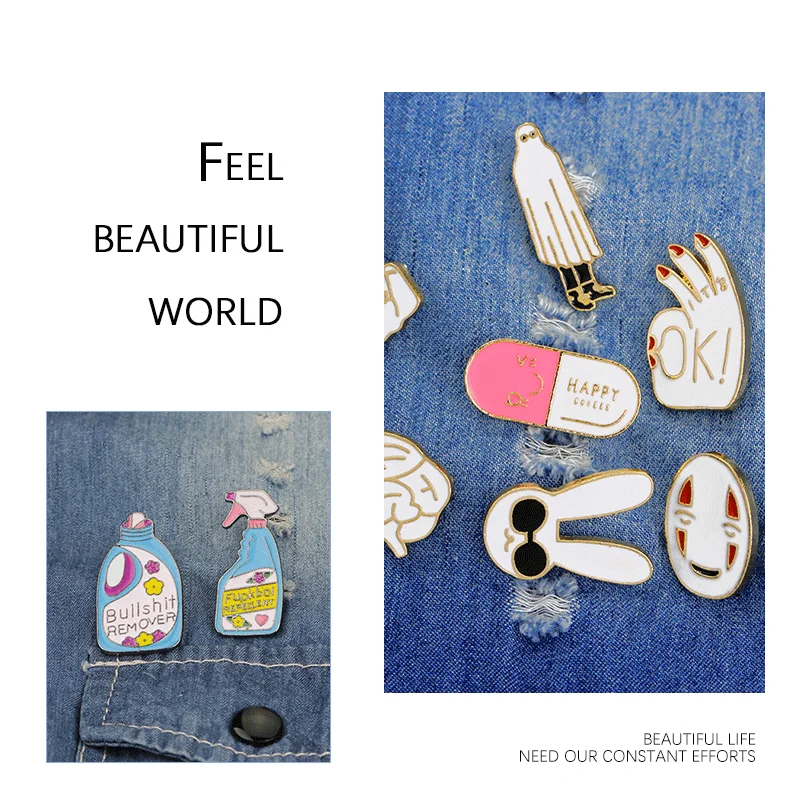 15 style creative cartoon brooch brain happy capsule rogue rabbit note arrow lightning badge enamel pin jewelry gift