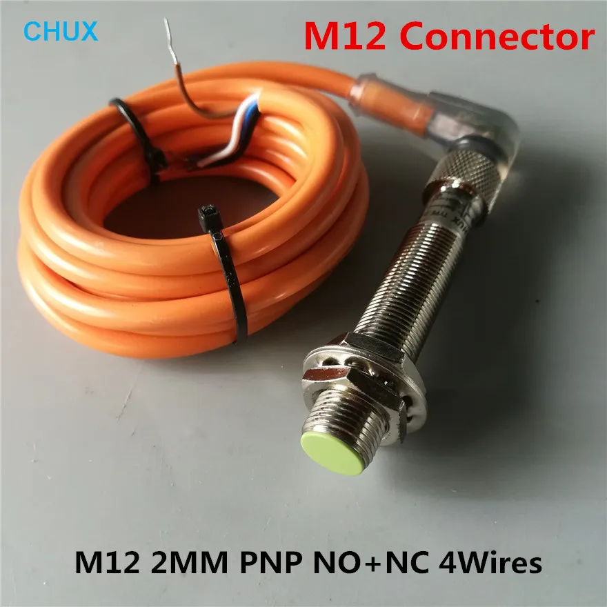 

M12 Sensor Connector Bend Type PNP NO+NC 4wires 6-36VDC 2mm Sensing Detect Distance Inductive Proximity Sensors Switch