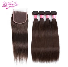 Queen Love Hair Pre-Colored #2 Color Straight Indian Hair 4 Bundles With Closure Non Remy Hair Extensions Human Hair