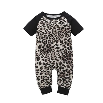 

2019 summer new baby girl clothes leopard short-sleeve jumpsuit one-piece little girl comfortable cotton one-piece suit 0-3 old
