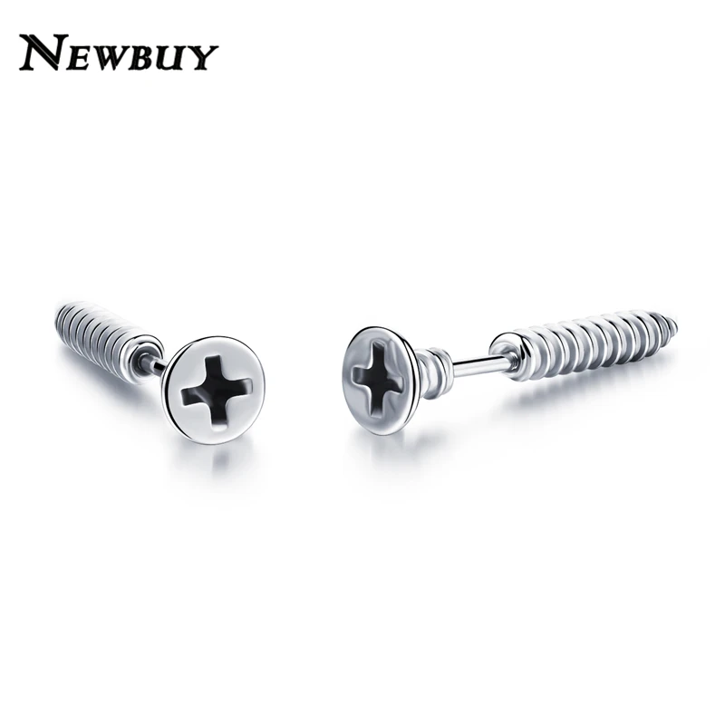 NEWBUY, серьги-гвоздики в форме винта в стиле панк для мужчин, серебро/черный цвет, высокое качество, серьги из нержавеющей стали, мужские вечерние ювелирные изделия
