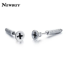 NEWBUY, серьги-гвоздики в форме винта в стиле панк для мужчин, серебро/черный цвет, высокое качество, серьги из нержавеющей стали, мужские вечерние ювелирные изделия