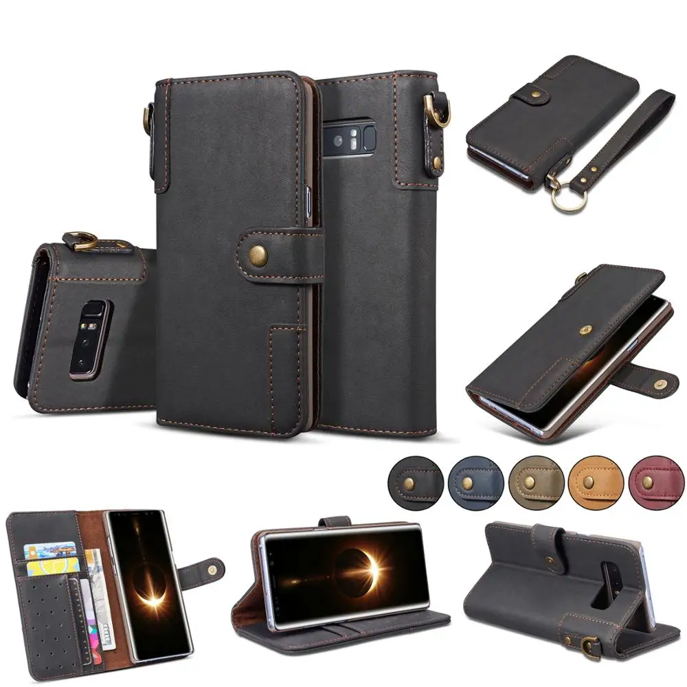 

Phone Cases For Samsung Galaxy S10 5G Plus S10e Note 9 Case Key ring Wallet Cow Genuine Leather Cover Card Stand Flip Case Coque