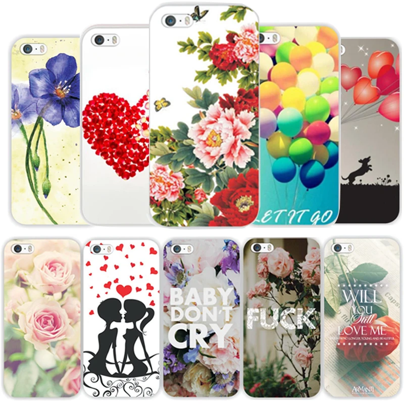 Transparent Edge Romantic Flowers Printed Hard PC Protect Back Skin Cover Cases For Apple iphone 5 5s SE fundas coque WHD1408