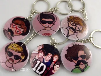 

HOT!! 12 pcs Fashion mix Cartoon images One Direction Wood Keychain Free shipping