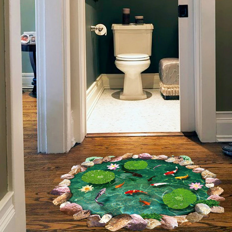 3D Fish Ponds Floor Gold Fish Coverings Wall Sticker Decals For