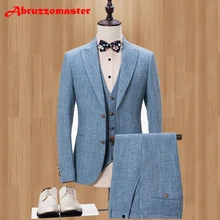 Приталенный льняной костюм для выпускного вечера с лацканами и двумя пуговицами vestido de festa свадебные костюмы для мужчин(куртка+ жилет+ брюки