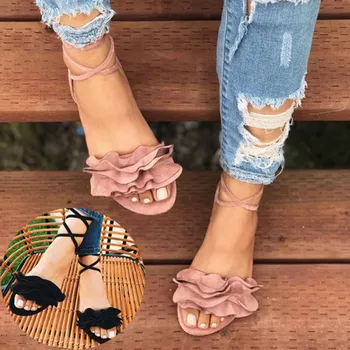 

Women Shoes Lace Up Flat Gladiator Sandals For Women Summer Shoes Female Beach Flat Sandals Shoes Women Rome Sandalias Muje