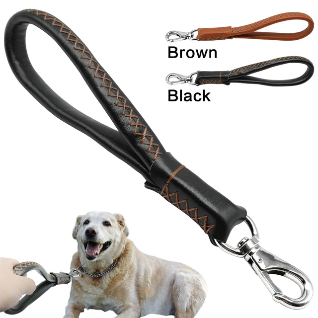 Real Leather Dog Leash Short Dog Leash Genuine Leather Traffic Lead for