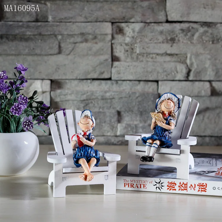 

Mediterranean Style Wooden Craft Decorative Beach Chair Small Ornaments Miniature Bear Chair Model Home Decoration Accessories