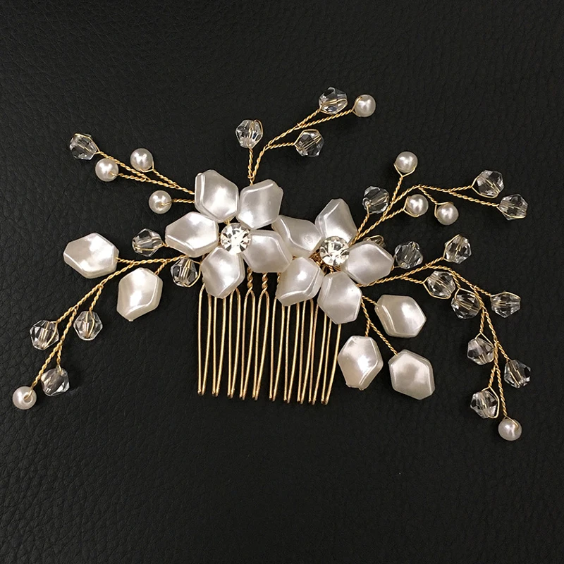 

Romantic Rhinestone And Crystal Beads Bride Hair Combs Floral Pearls Head Piece For Women Bridal Wedding Prom Hair Accessories