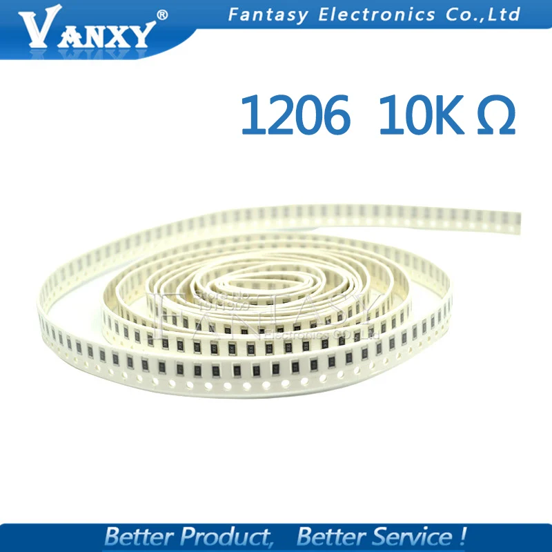 100 шт. 1206 SMD резистор 1% 10K ohm Резистор проволочного чипа 0,25 W 1/4W 103