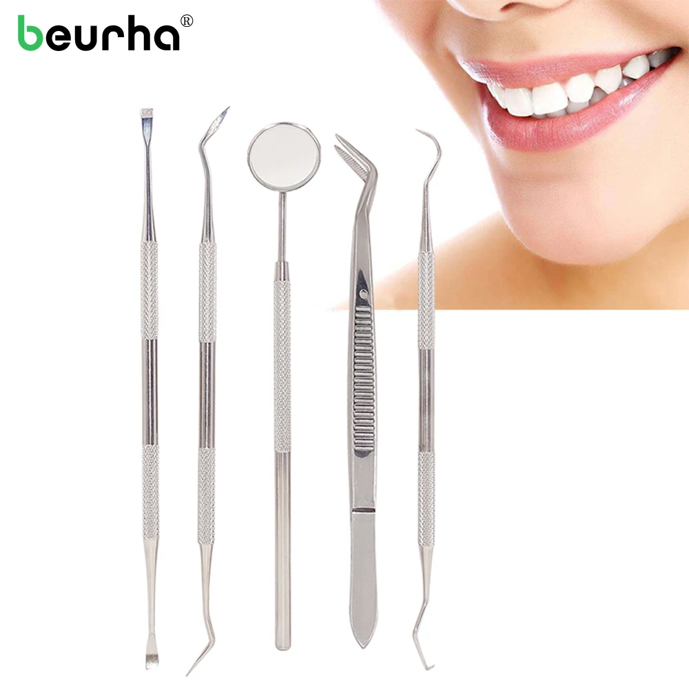 Beurha 5Pcs/Set Stainless Steel Dental Instrument Probe Set Scaler Kit
