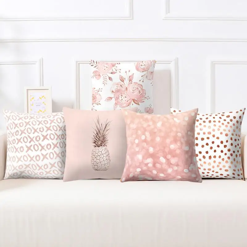 

Rose Gold Pink Cushion Cover Golden Design Printed Romantic Pattern Pillowcase Home Decoration Polyester Square Waist Throw Case
