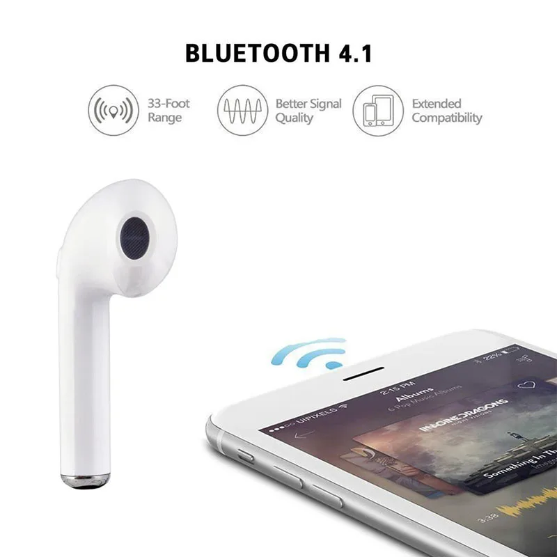 Bluetooth I7 Беспроводной наушников один стерео звук наушники с микрофоном для iPhone Xiaomi Redmi huawei honor samsung