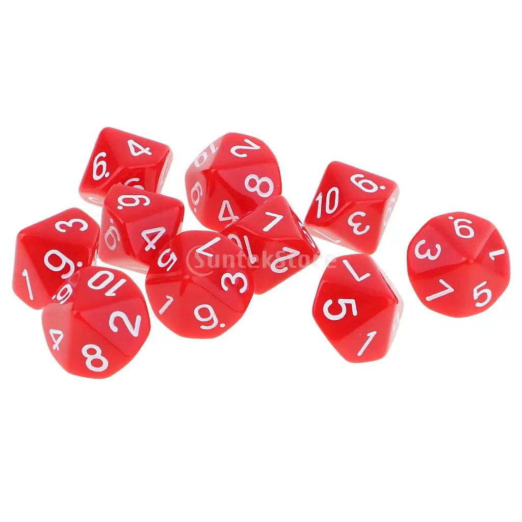 16mm dailymall 10PCS D10 Polyhedral Dice 10 Sided Dice Acrylic for Dungeons and Dragons New Red