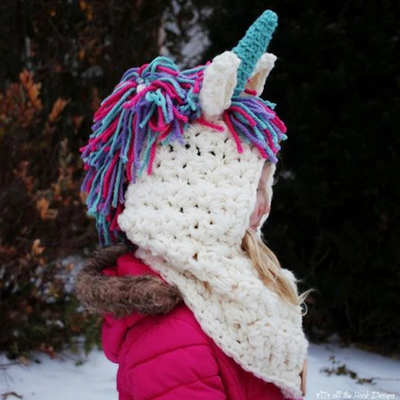 Модный детский зимний шерстяной шарф с единорогом для девочек, детский плащ с капюшоном для маленьких девочек и мальчиков, шаль из пашмины, теплый палантин, шарф