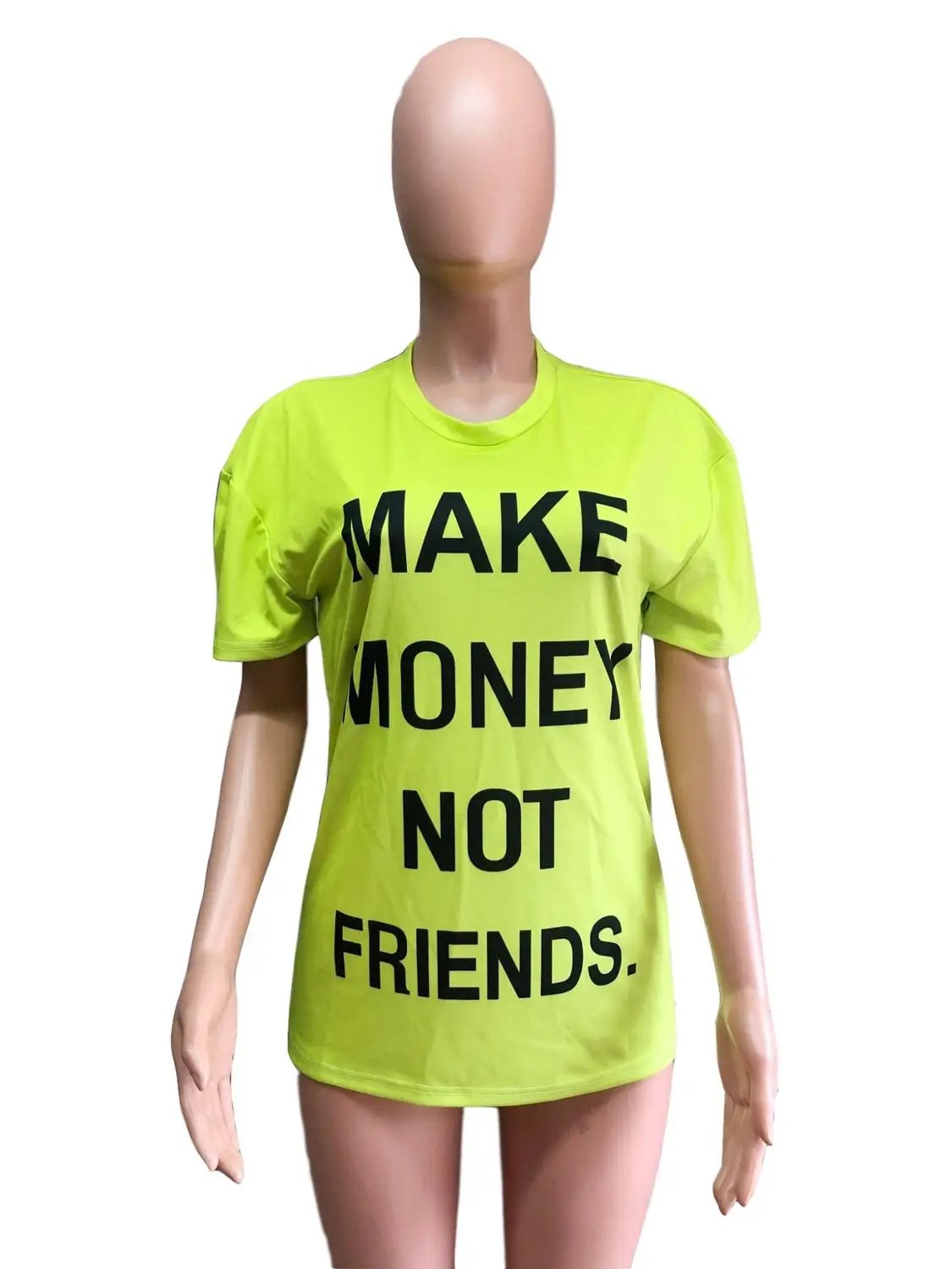 Женская футболка с круглым вырезом желтая забавными надписями Make Money Not Friends лето