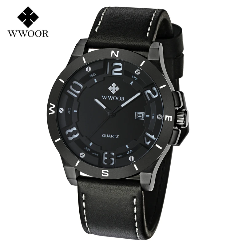 

WWOOR Luxury Men's Watch Auto Date Genuine Leather Sport Watches Male Casual Quartz Watches Fashion Man Wristwatches Reloj Mujer