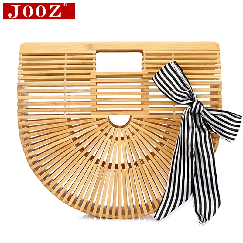 

Half moon Beach handbags women bamboo Hand Bag Travel Vacation Shopping Totes Vintage hollow ladies bag sac a main Straw Purse