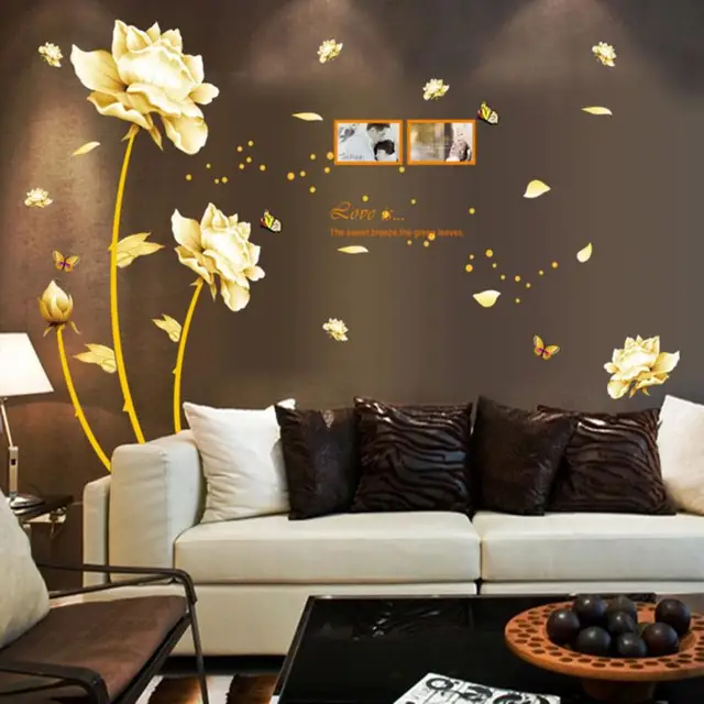 Home Decor Gold Tulip Flower Wall Stickers Removable Decal Home Decor