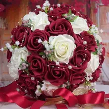 Красивые цветы ручной работы, декоративные искусственные розы, цветы с жемчугом, свадебные кружевные букеты с лентой