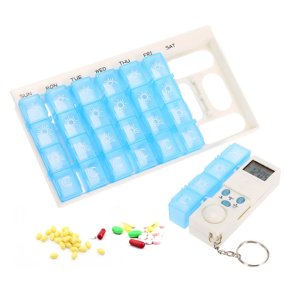 

7 Days Detachable Pill Box Timer Digital Reminder Medicine Organizer Container LED Light 4 Groups Alarm Weekly Storage