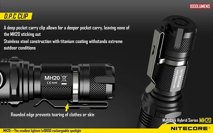 NITECORE MH20 MH20W USB Перезаряжаемые Flashilght XM-L2 U2 светодиодный max.1000LM луч расстоянии 220 м Факел + 18650 2600 мАч батарея