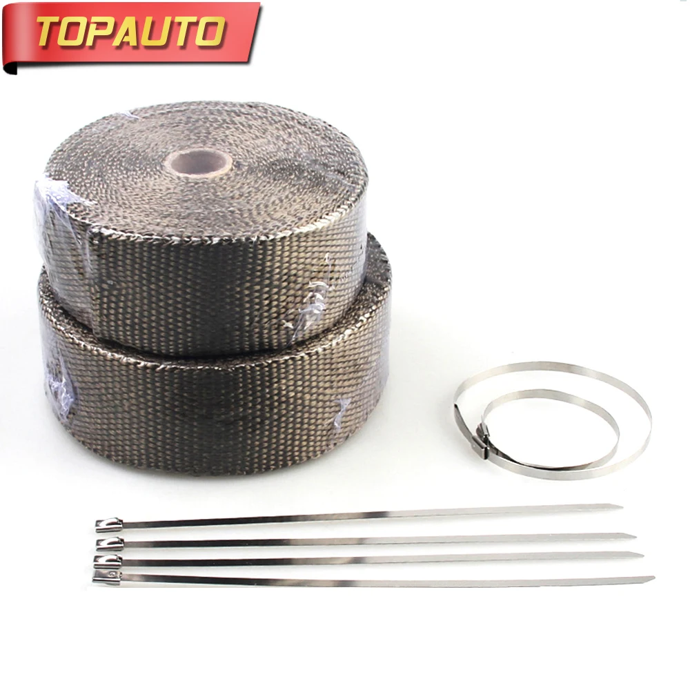 

TopAuto 5m/10m/15m Titanium Thermal Exhaust Heater Pipe Tape Heat Insulating/Resistant Wrap Fireproof Cloth Roll Steel Ties New
