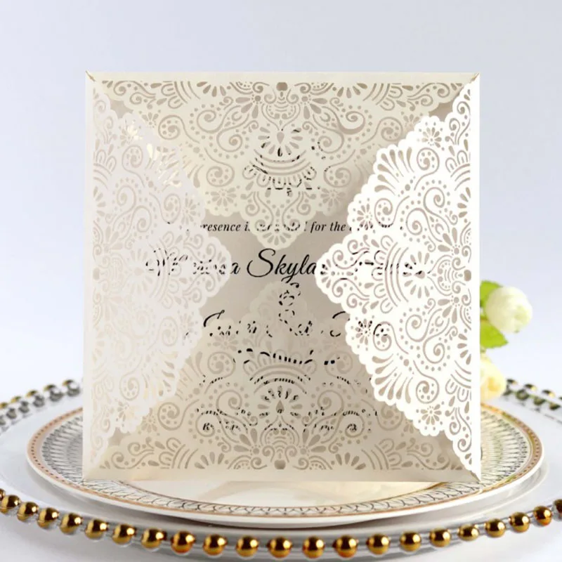 10pcs/lot Square Wedding Invitations White Pink Navy blue Laser Cut Wedding Invitation Card Event Party Decorations