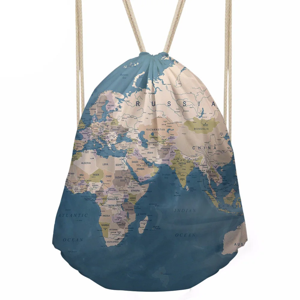 Drawstring Bag Women's 3D World Map Printing Shopping Girls Mini SoftBack for Kids Daily Package Mochila Deporte | Багаж и сумки