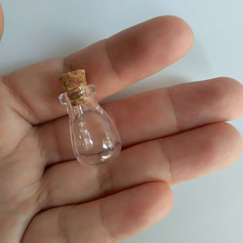 50 шт./лот, мини-бутылка в форме капли воды, стеклянная бутылка с пробкой, кулон желаний, ожерелье, бутылка 15*24 мм, милые маленькие прозрачные стеклянные флаконы
