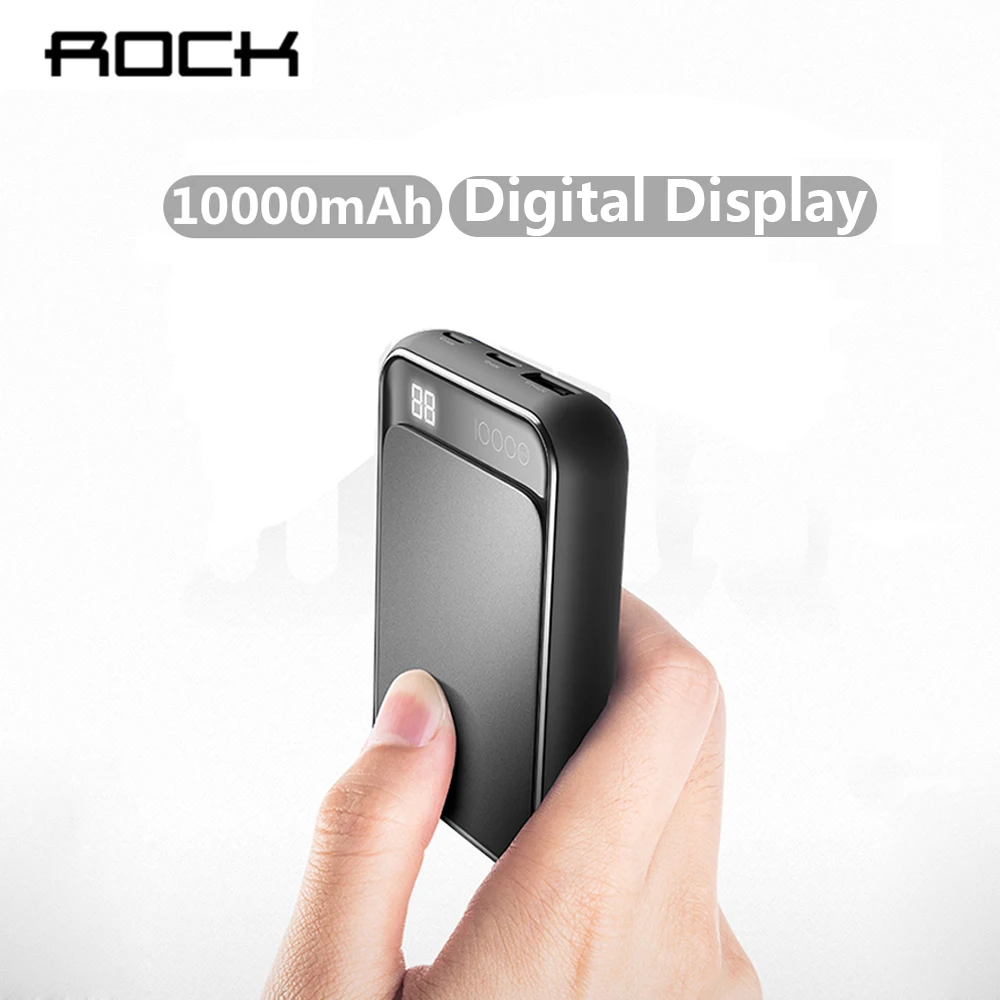 

ROCK 10000mAh Digital Display Mini Power Bank Type C Quick Charge Powerbank External Battery Powerbank for iPhone Samsung Xiaomi