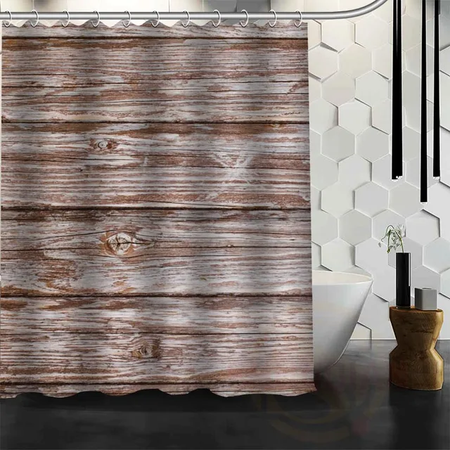 Best Nice Custom Old Barn Wood Shower Curtain Bath Curtain Waterproof