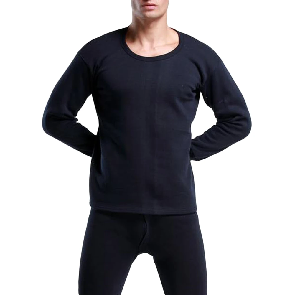 Новая мода зимний мужской ультра мягкий термобелье набор топ футболка+ длинные штаны - Цвет: Черный